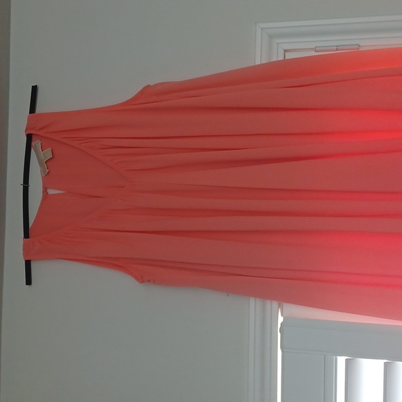 MICHAEL KORS Peachy Coral Chiffon-Like Sleeveless Feathery Flowy Hem Dress - Picture 5 of 10